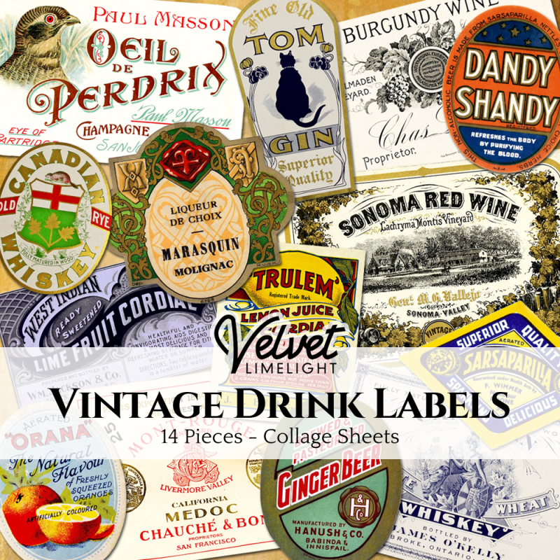 ★ Vintage Drink Labels – Velvet Limelight Etsy Exclusive
